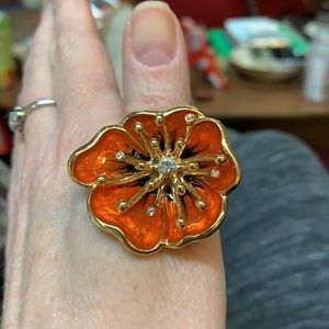 3/$15 Hibiscus Flower ring with rhinestones